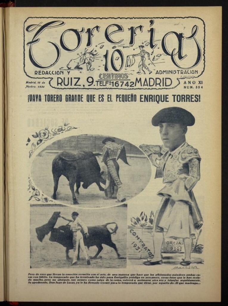 Miniatura de Torerías del 16 de noviembre de 1930, nº 554