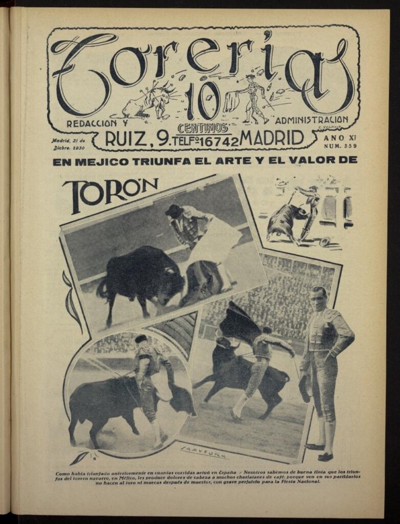 Miniatura de Torerías del 21 de diciembre de 1930, nº 559