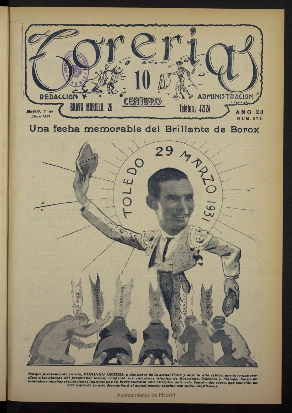 Miniatura de Torerías del 5 de abril de 1931, nº 574