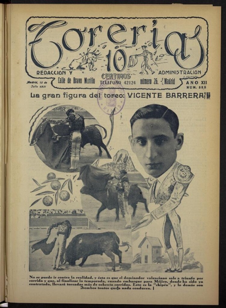 Miniatura de Torerías del 12 de julio de 1931, nº 588
