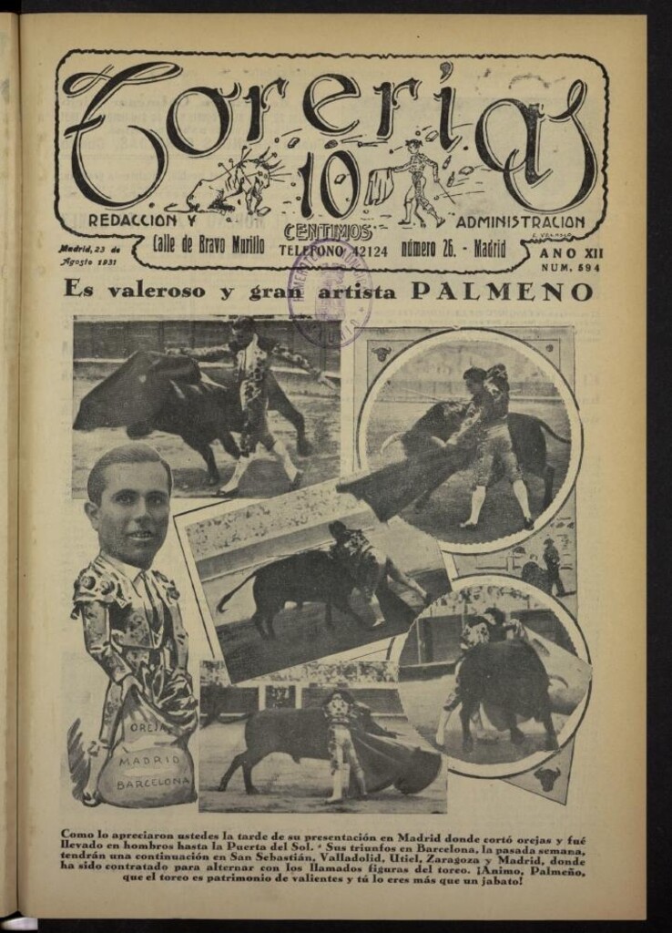 Miniatura de Torerías del 23 de agosto de 1931, nº 594