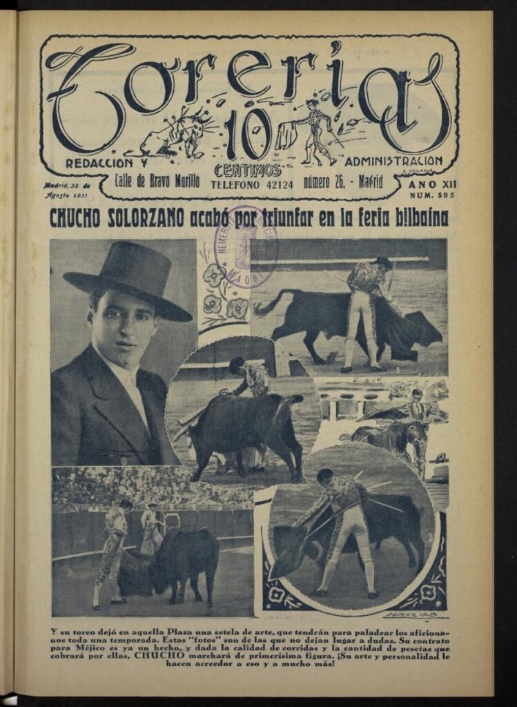 Miniatura de Torerías del 30 de agosto de 1931, nº 595