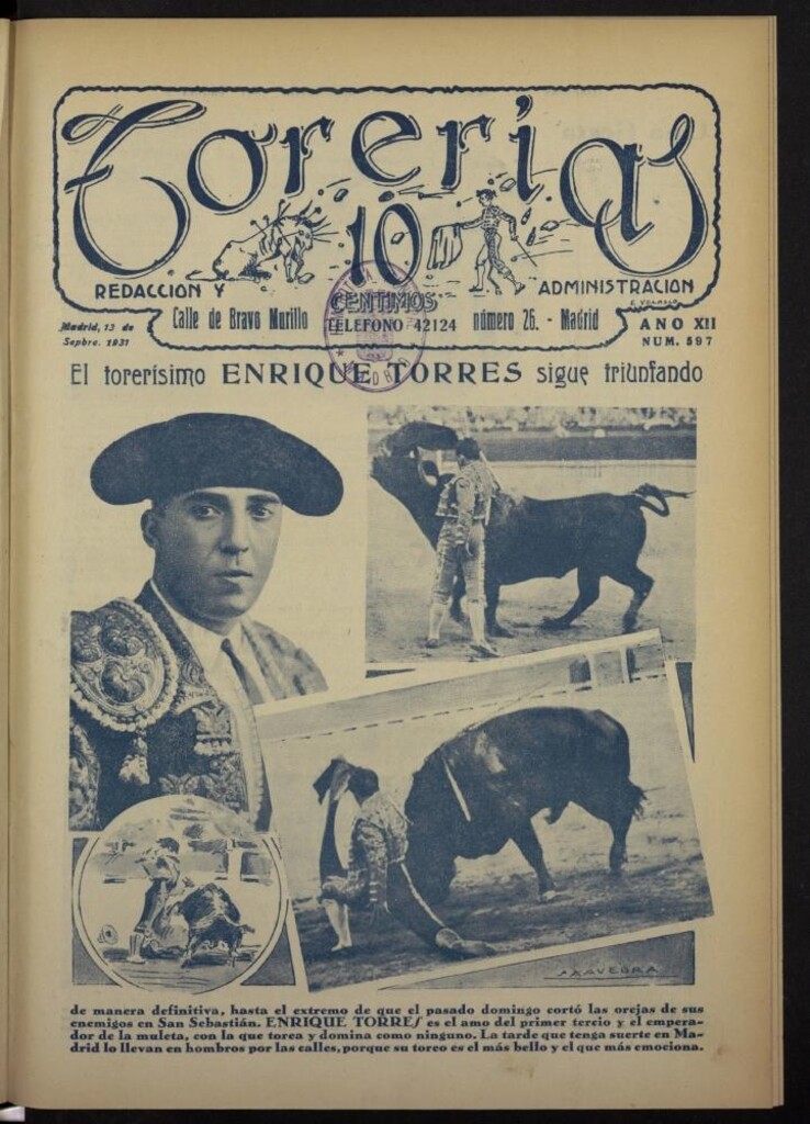 Miniatura de Torerías del 13 de septiembre de 1931, nº 597