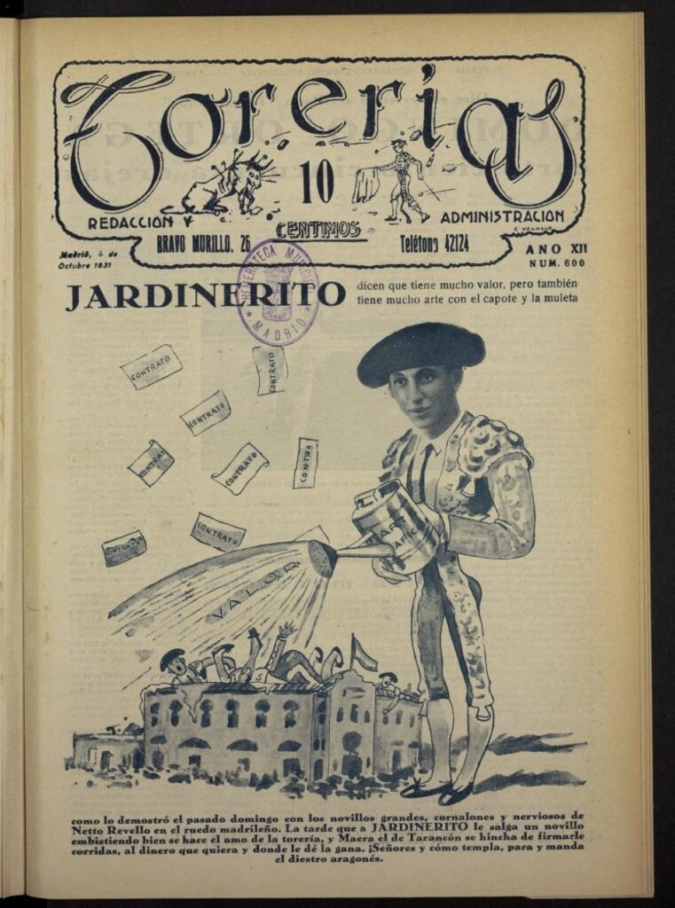 Miniatura de Torerías del 4 de octubre de 1931, nº 600