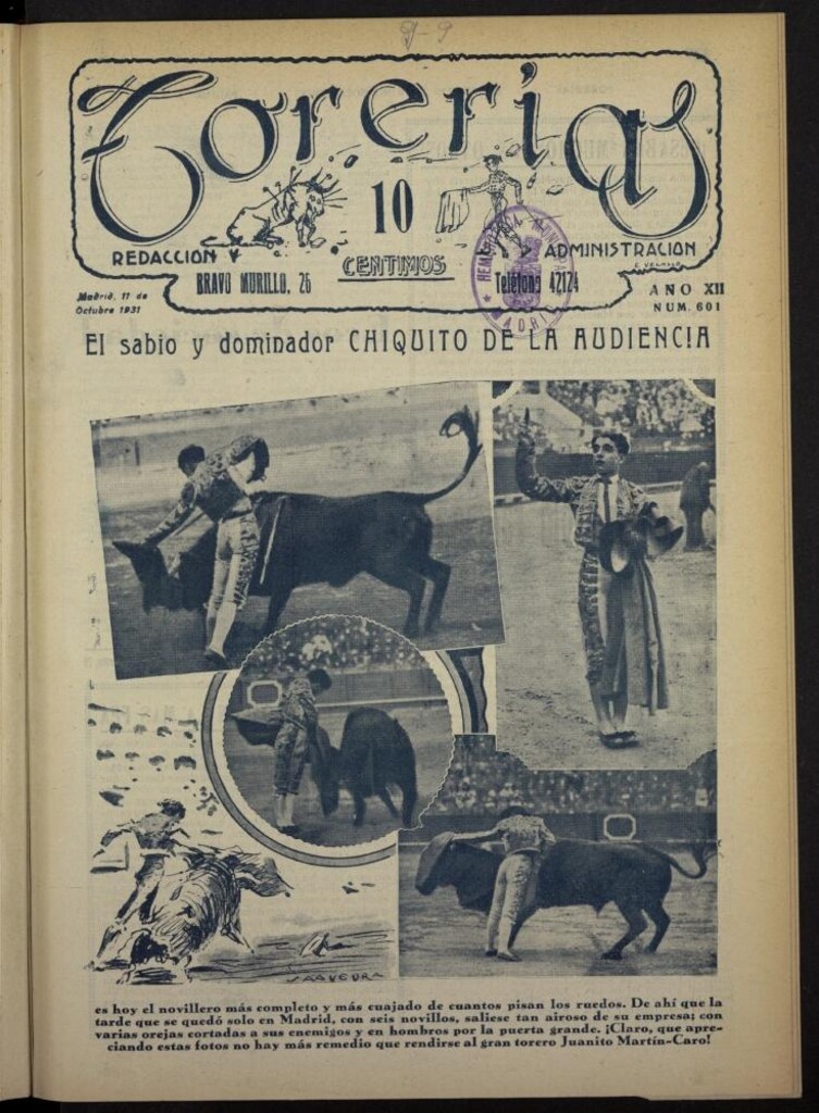 Miniatura de Torerías del 11 de octubre de 1931, nº 601