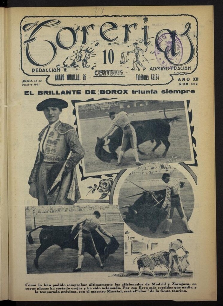 Miniatura de Torerías del 18 de octubre de 1931, nº 602