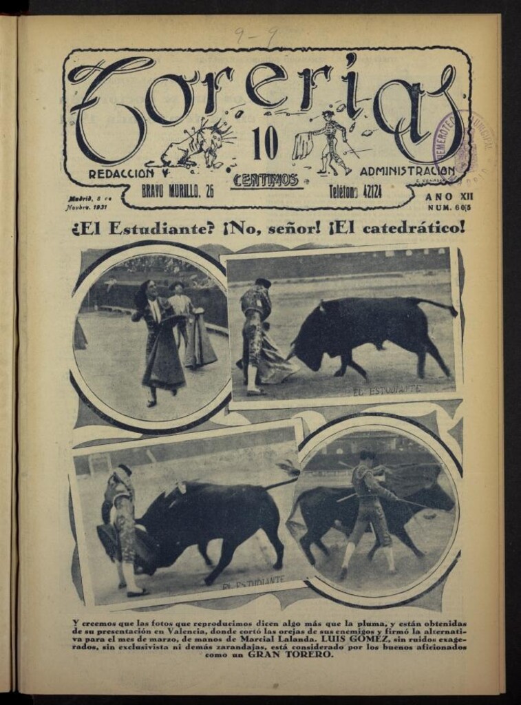 Miniatura de Torerías del 8 de noviembre de 1931, nº 605