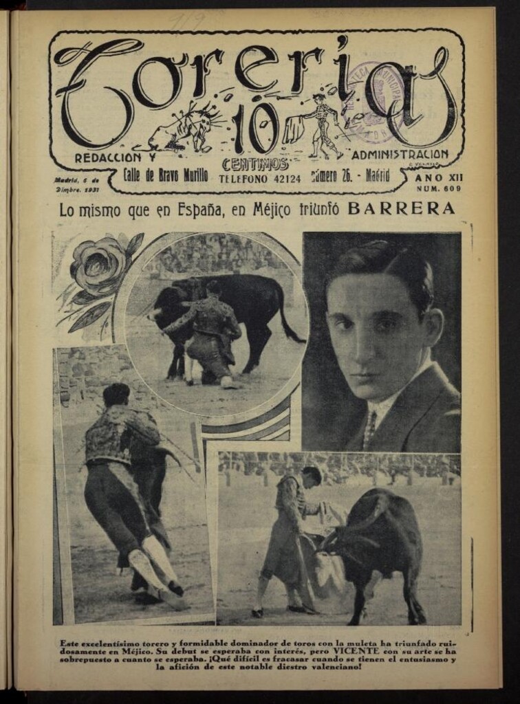 Miniatura de Torerías del 6 de diciembre de 1931, nº 609