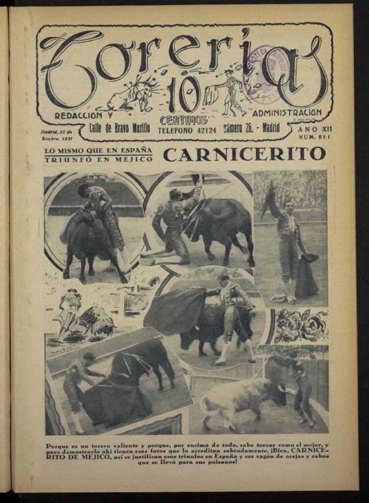 Miniatura de Torerías del 20 de diciembre de 1931, nº 611