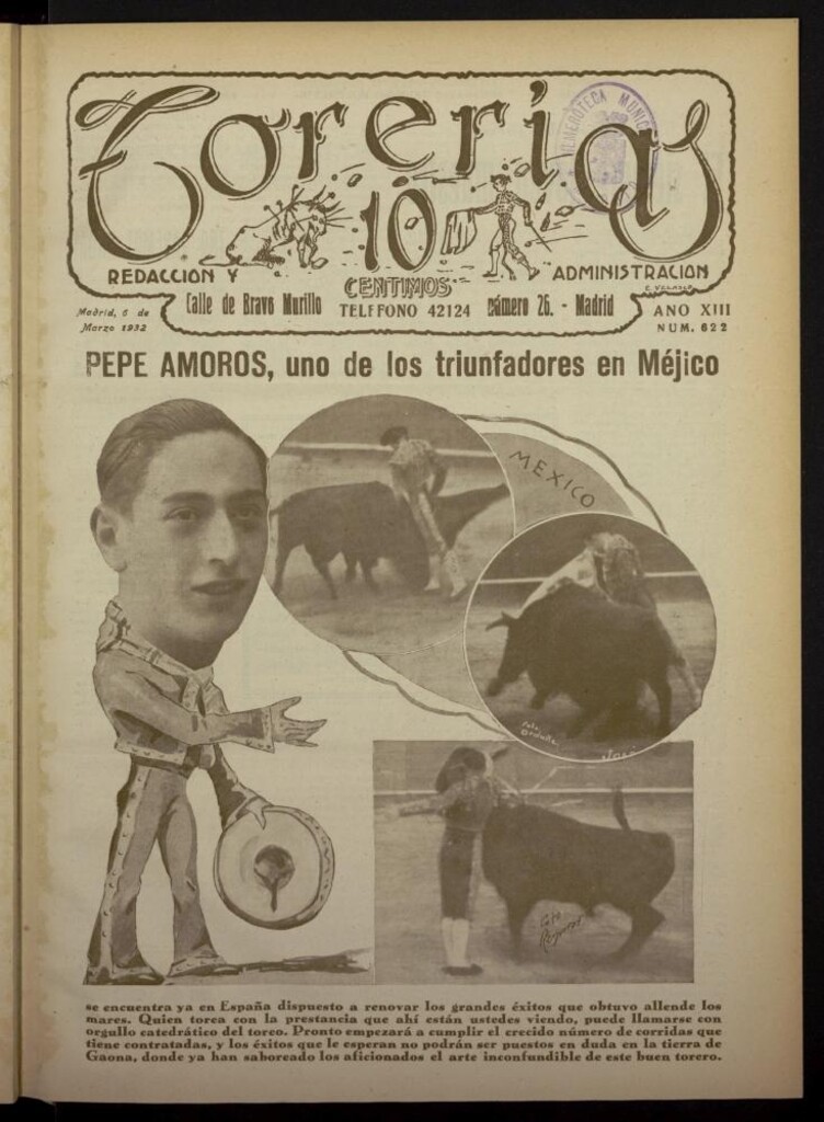 Miniatura de Torerías del 6 de marzo de 1932, nº 622