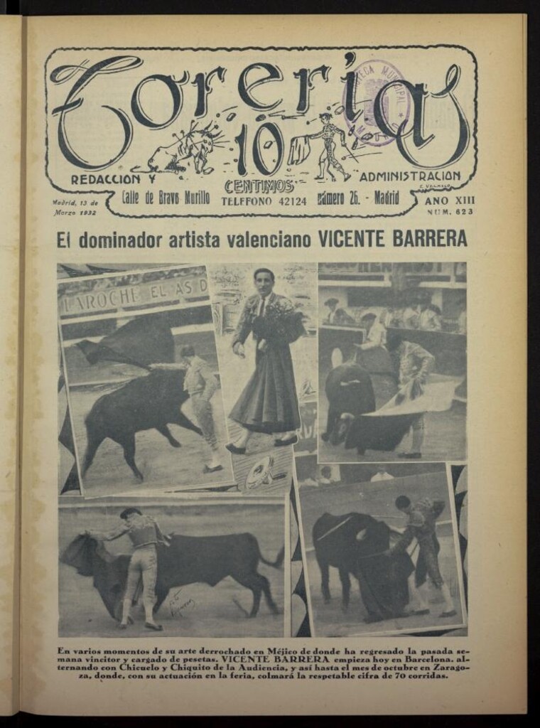Miniatura de Torerías del 13 de marzo de 1932, nº 623