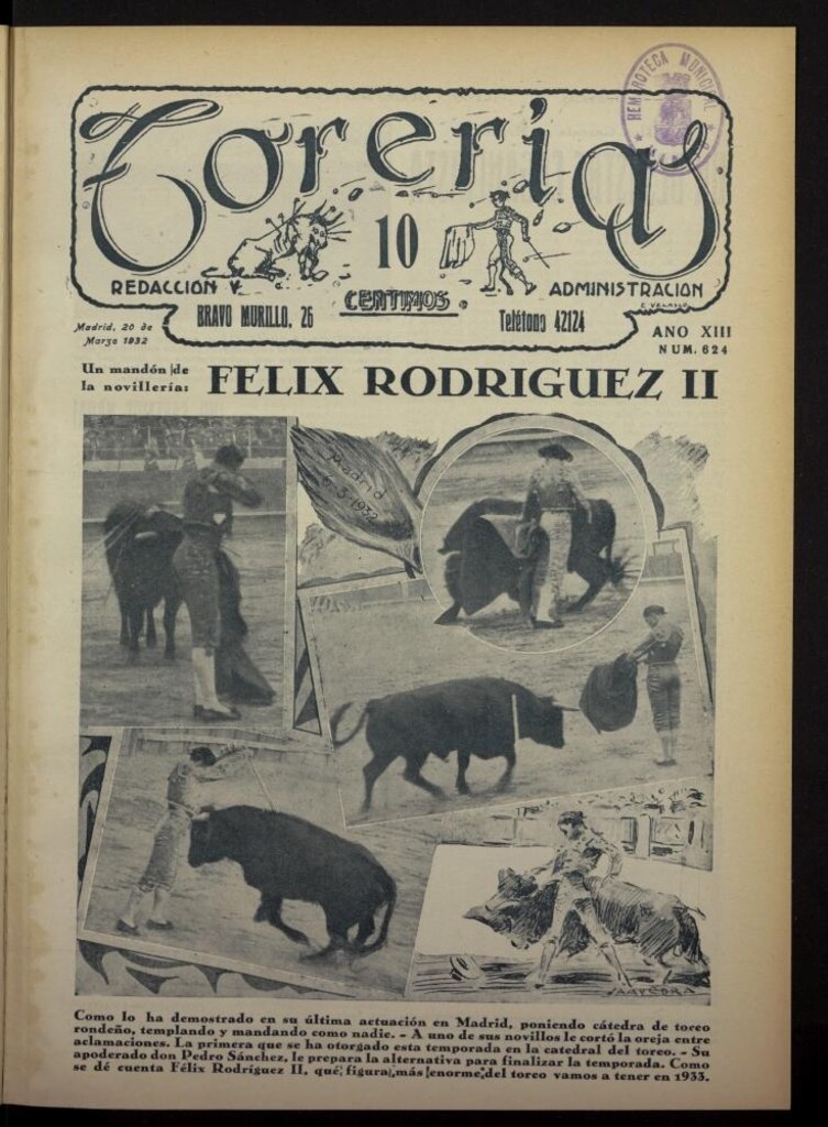 Miniatura de Torerías del 20 de marzo de 1932, nº 624