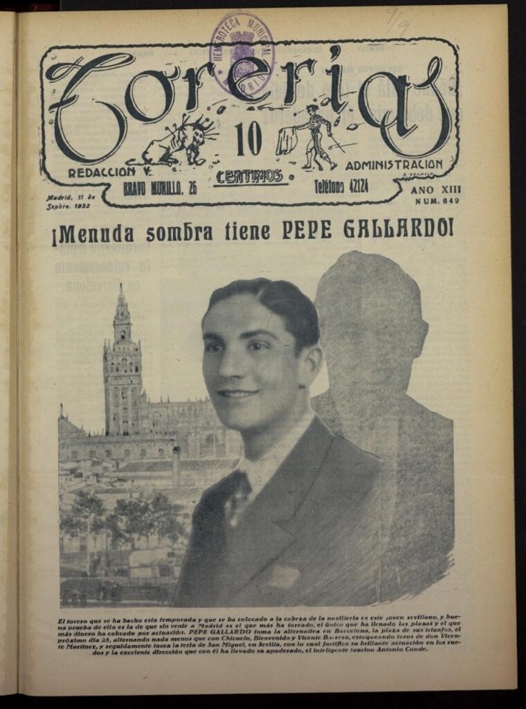 Miniatura de Torerías del 11 de septiembre de 1932, nº 649