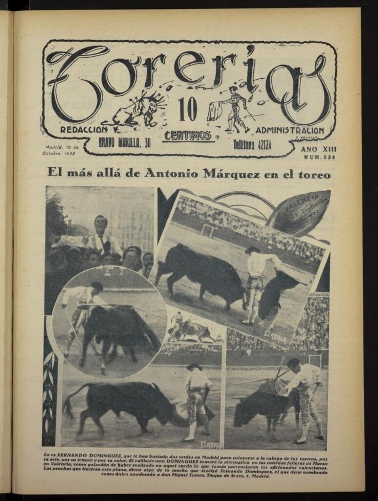 Miniatura de Torerías del 16 de octubre de 1932, nº 654