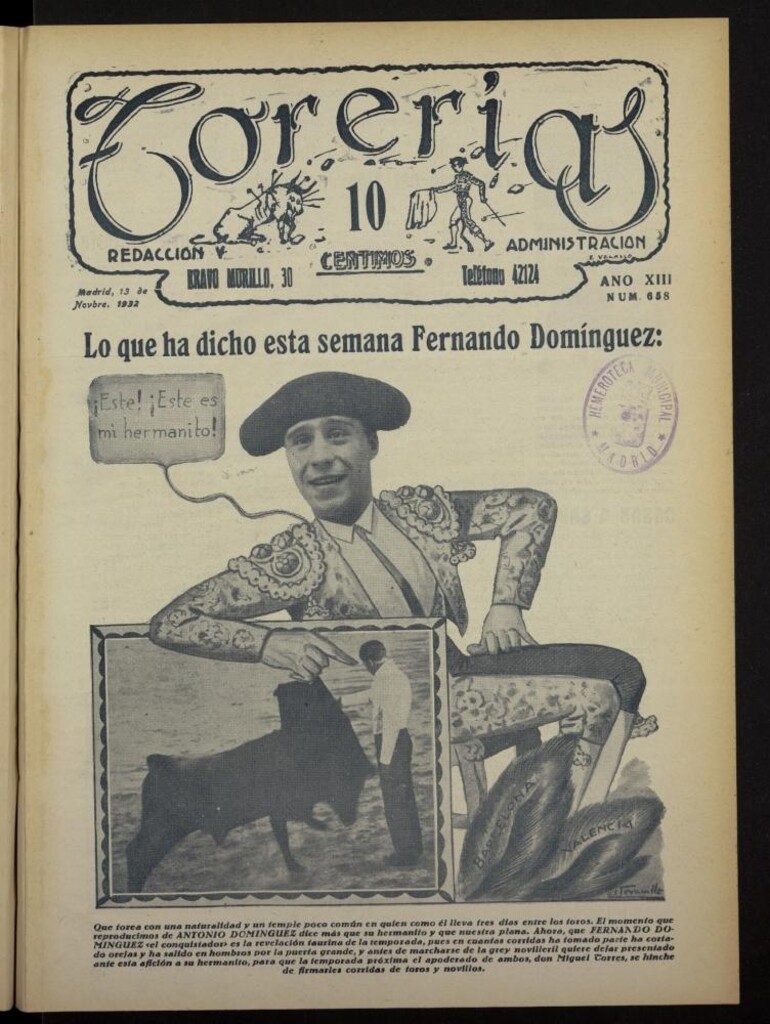 Miniatura de Torerías del 13 de noviembre de 1932, nº 658