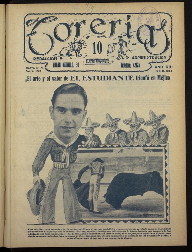 Miniatura de Torerías del 18 de diciembre de 1932, nº 663