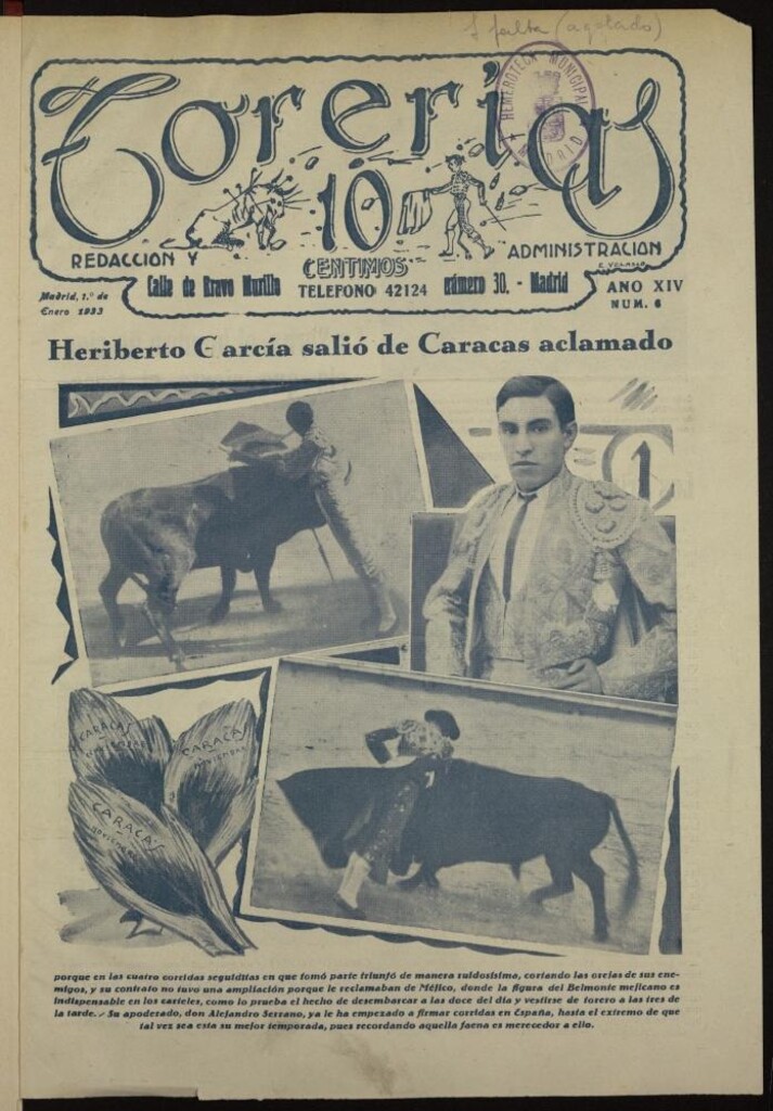 Miniatura de Torerías del 1 de enero de 1933, nº 665