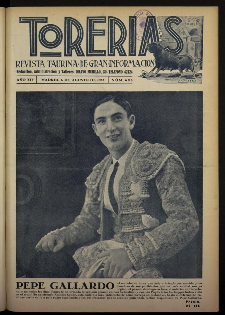 Miniatura de Torerías del 6 de agosto de 1933, nº 696