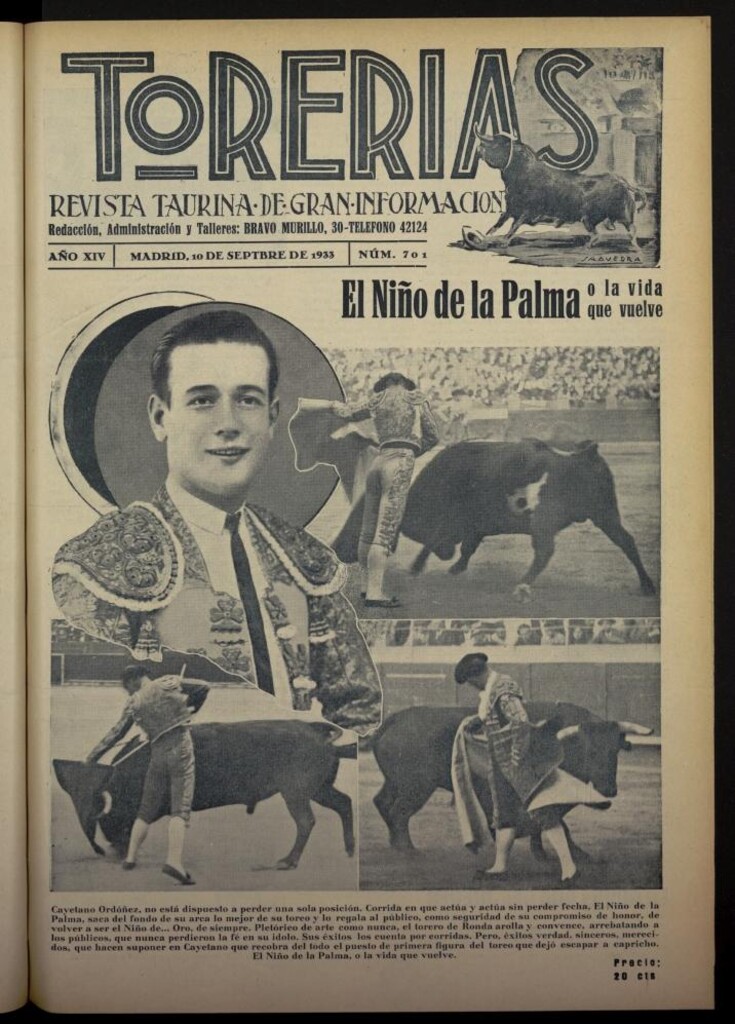 Miniatura de Torerías del 10 de septiembre de 1933, nº 701