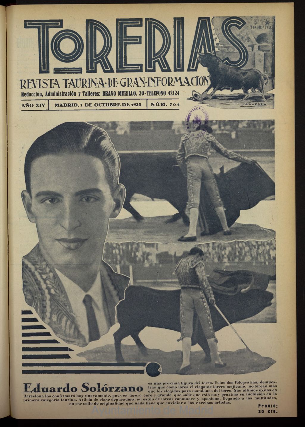 Miniatura de Torerías del 1 de octubre de 1933, nº 704