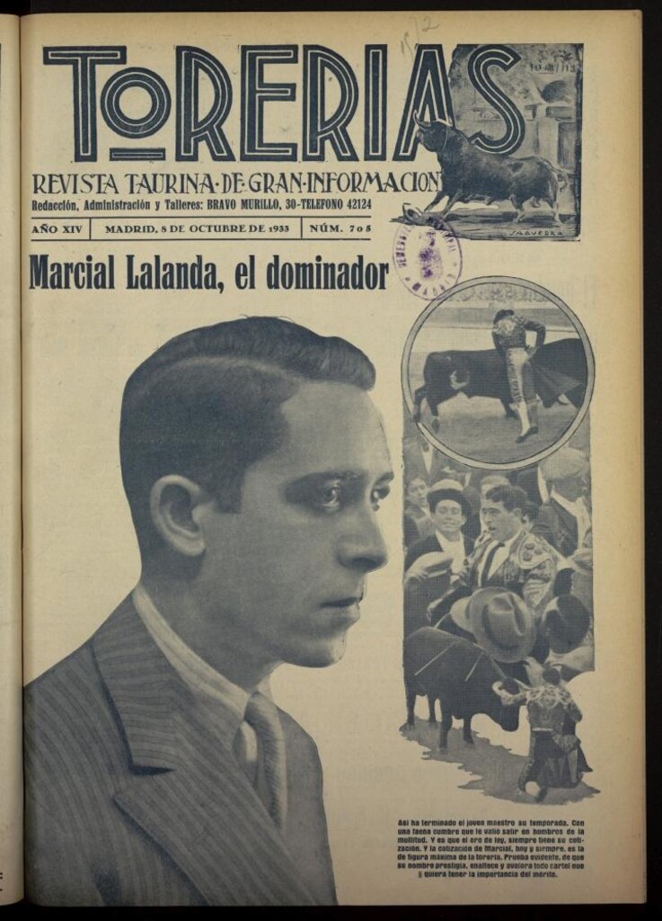 Miniatura de Torerías del 8 de octubre de 1933, nº 705