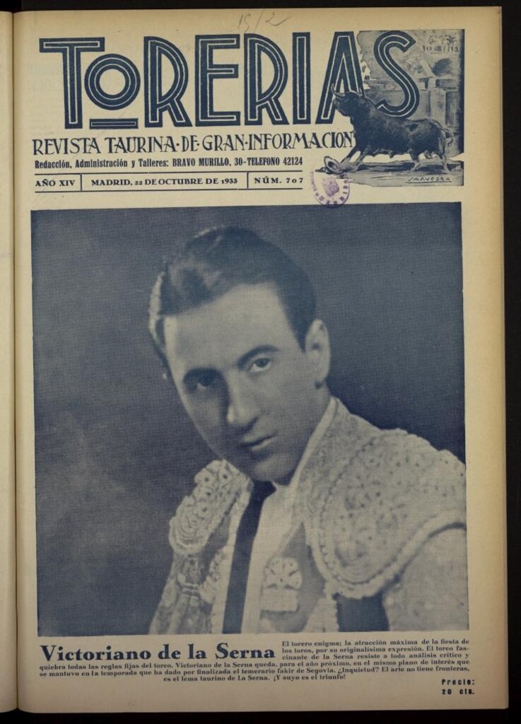 Miniatura de Torerías del 22 de octubre de 1933, nº 707