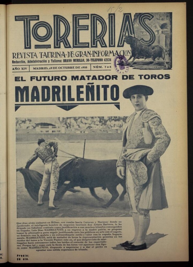 Miniatura de Torerías del 29 de octubre de 1933, nº 708