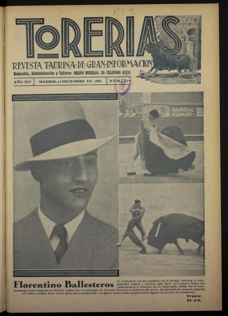 Miniatura de Torerías del 24 de diciembre de 1933, nº 716