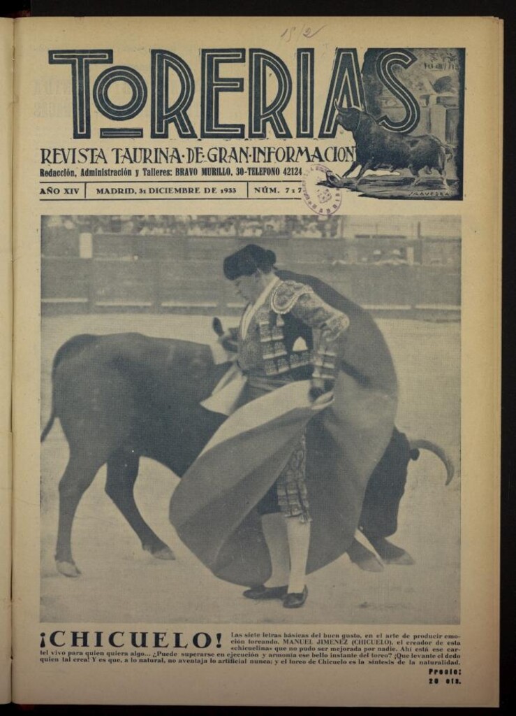 Miniatura de Torerías del 31 de diciembre de 1933, nº 717