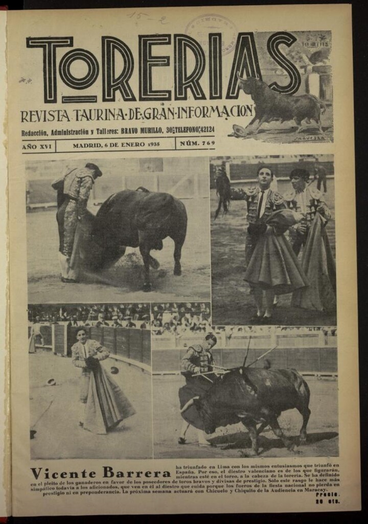 Miniatura de Torerías del 6 de enero de 1935, nº 769
