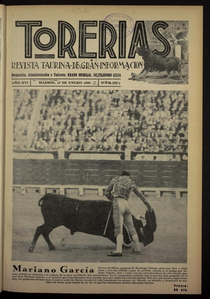 Miniatura de Torerías del 27 de enero de 1935, nº 772