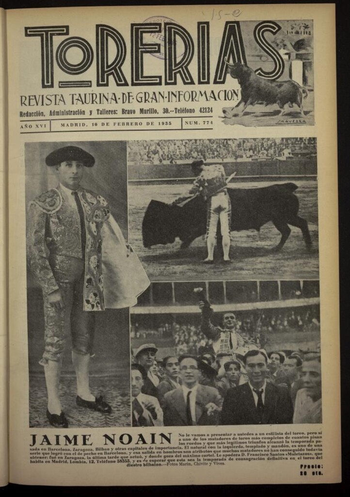 Miniatura de Torerías del 10 de febrero de 1935, nº 774