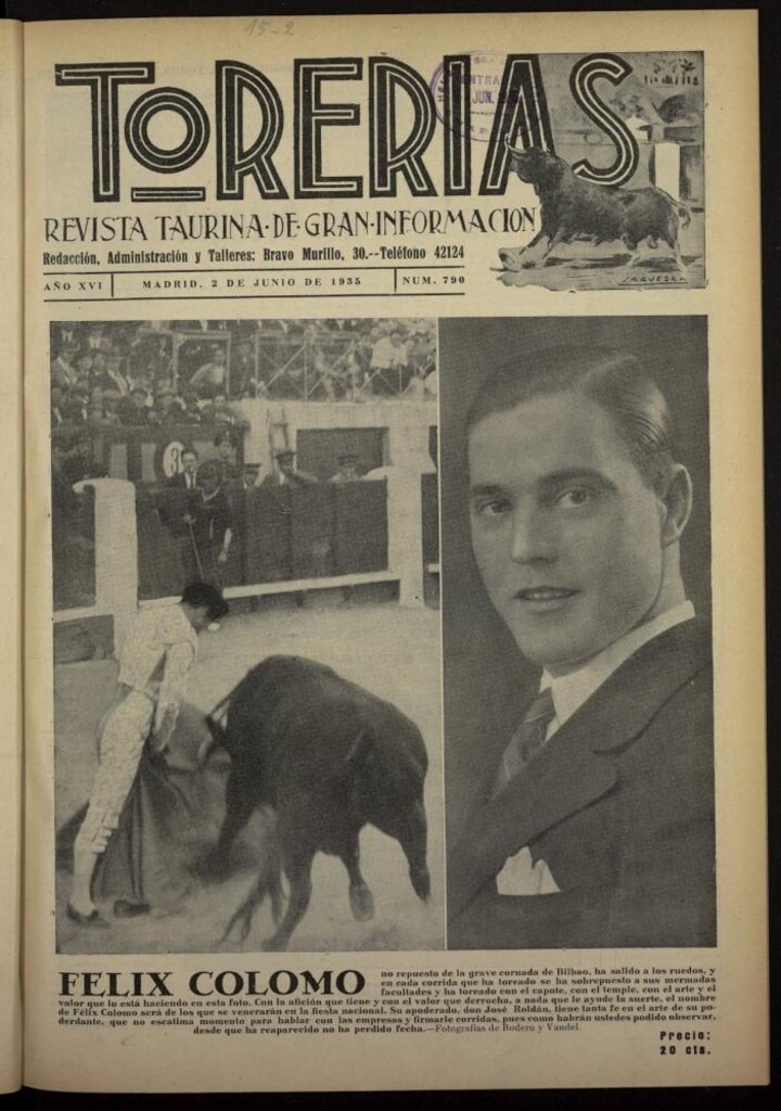 Miniatura de Torerías del 2 de junio de 1935, nº 790