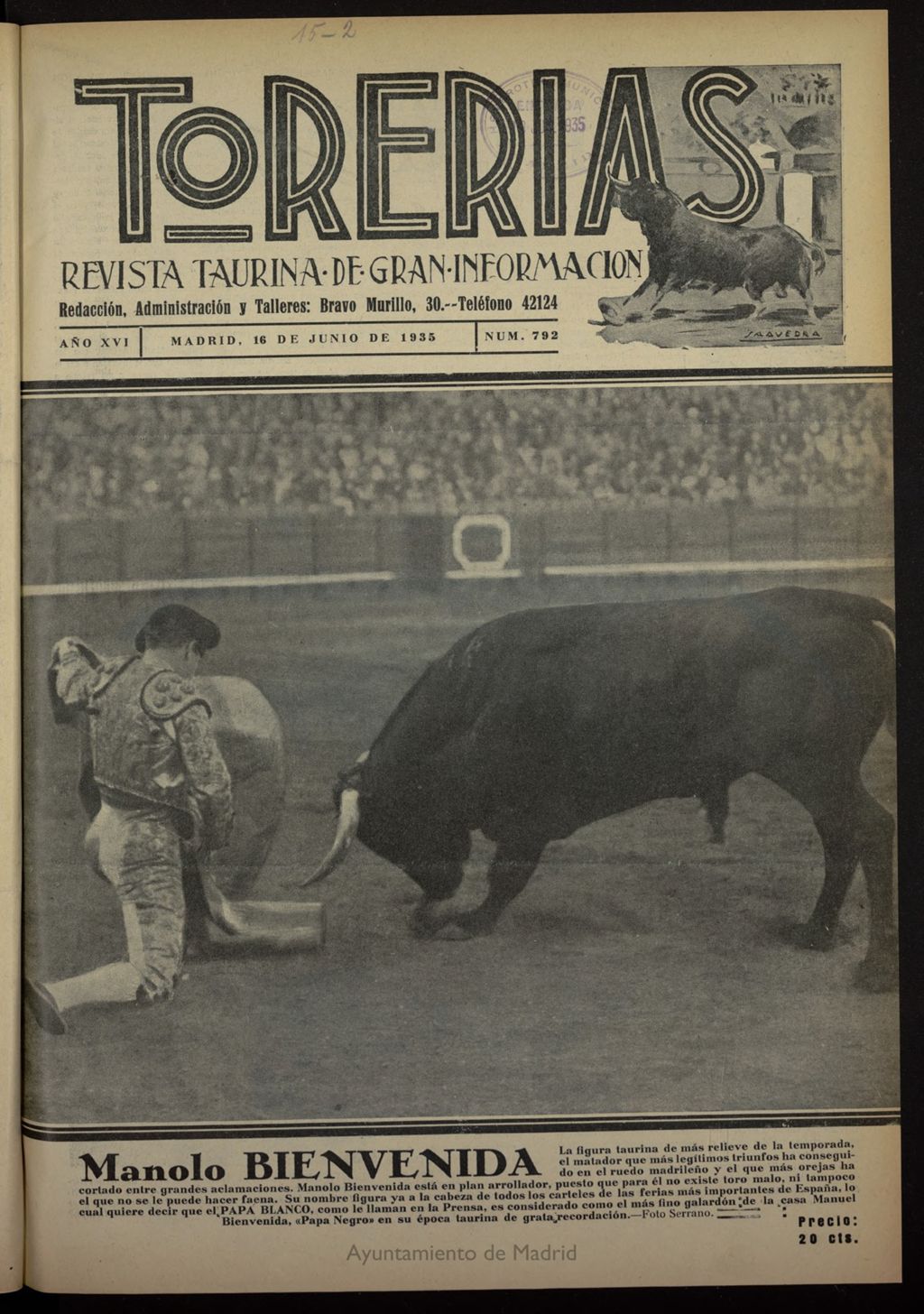 Miniatura de Torerías del 16 de junio de 1935, nº 792