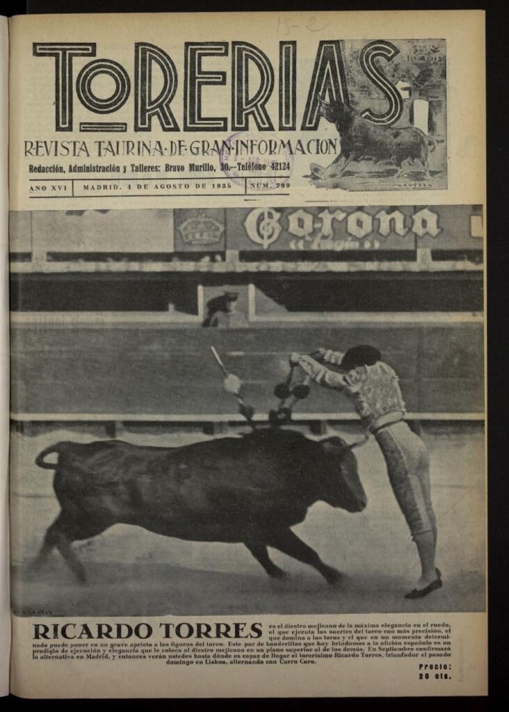 Miniatura de Torerías del 4 de agosto de 1935, nº 799