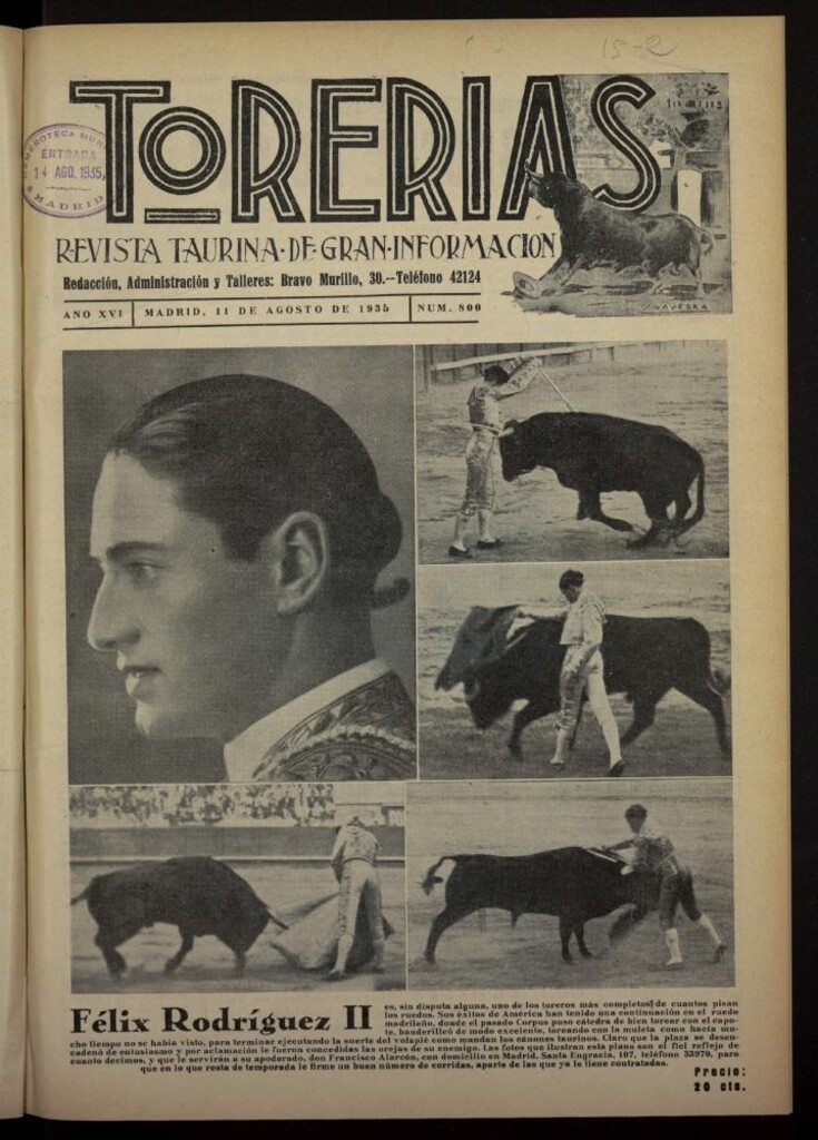 Miniatura de Torerías del 11 de agosto de 1935, nº 800. Número extraordinario
