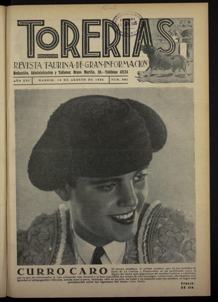 Miniatura de Torerías del 18 de agosto de 1935, nº 801