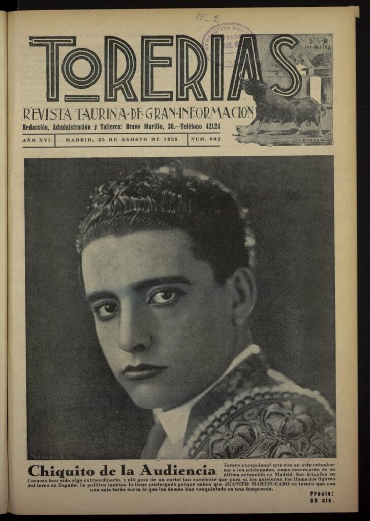 Miniatura de Torerías del 25 de agosto de 1935, nº 802