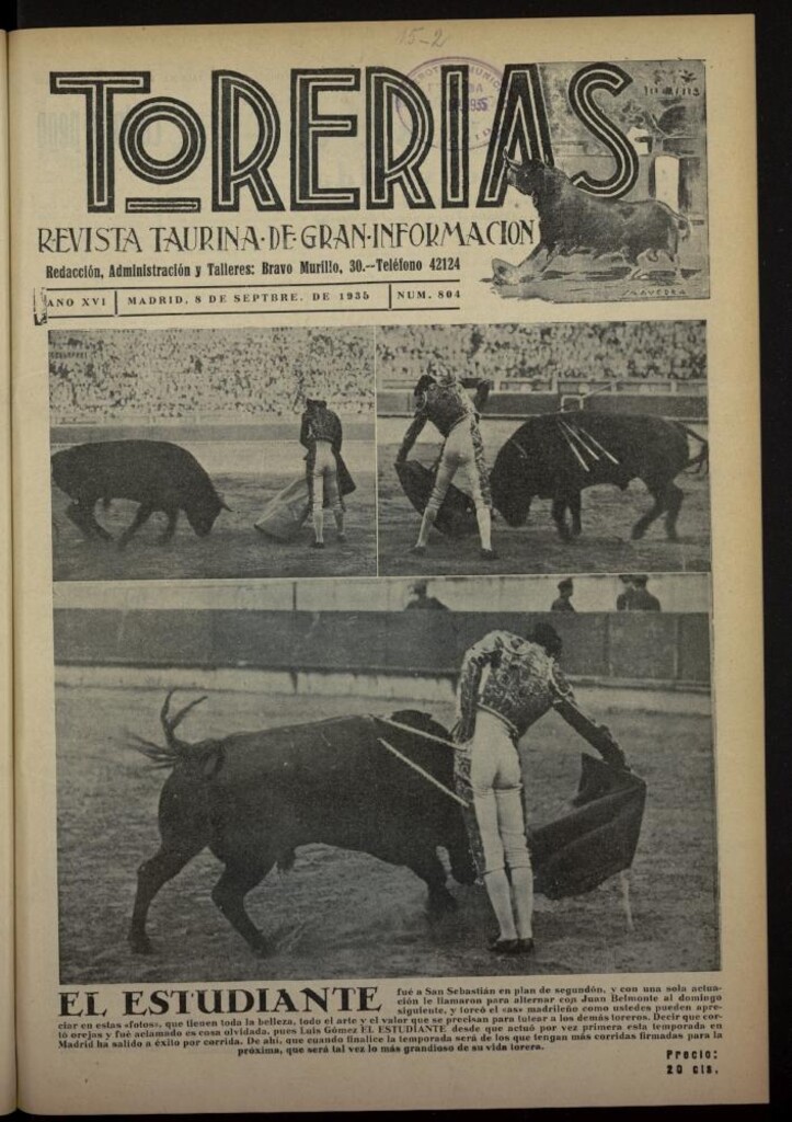 Miniatura de Torerías del 8 de septiembre de 1935, nº 804