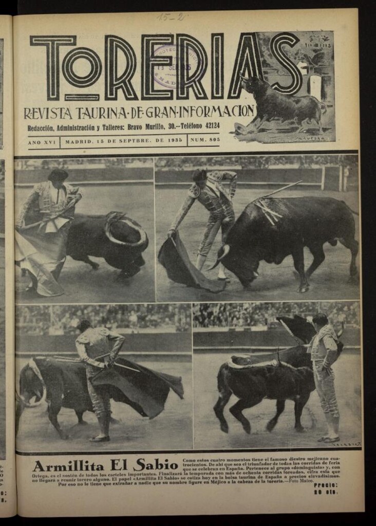Miniatura de Torerías del 15 de septiembre de 1935, nº 805