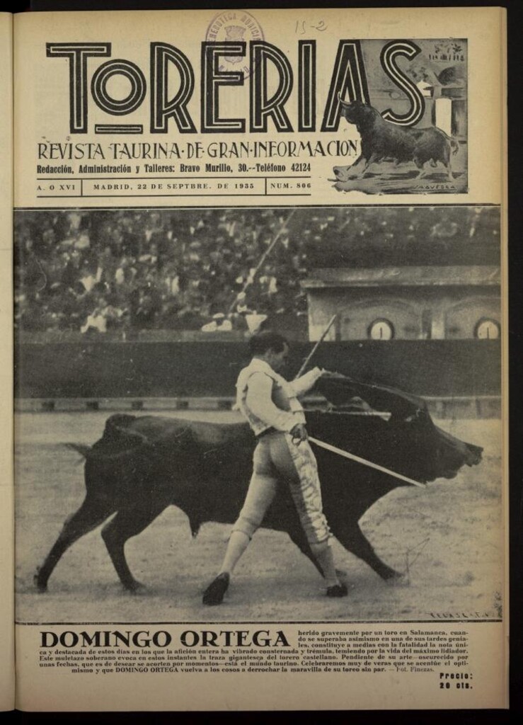 Miniatura de Torerías del 22 de septiembre de 1935, nº 806