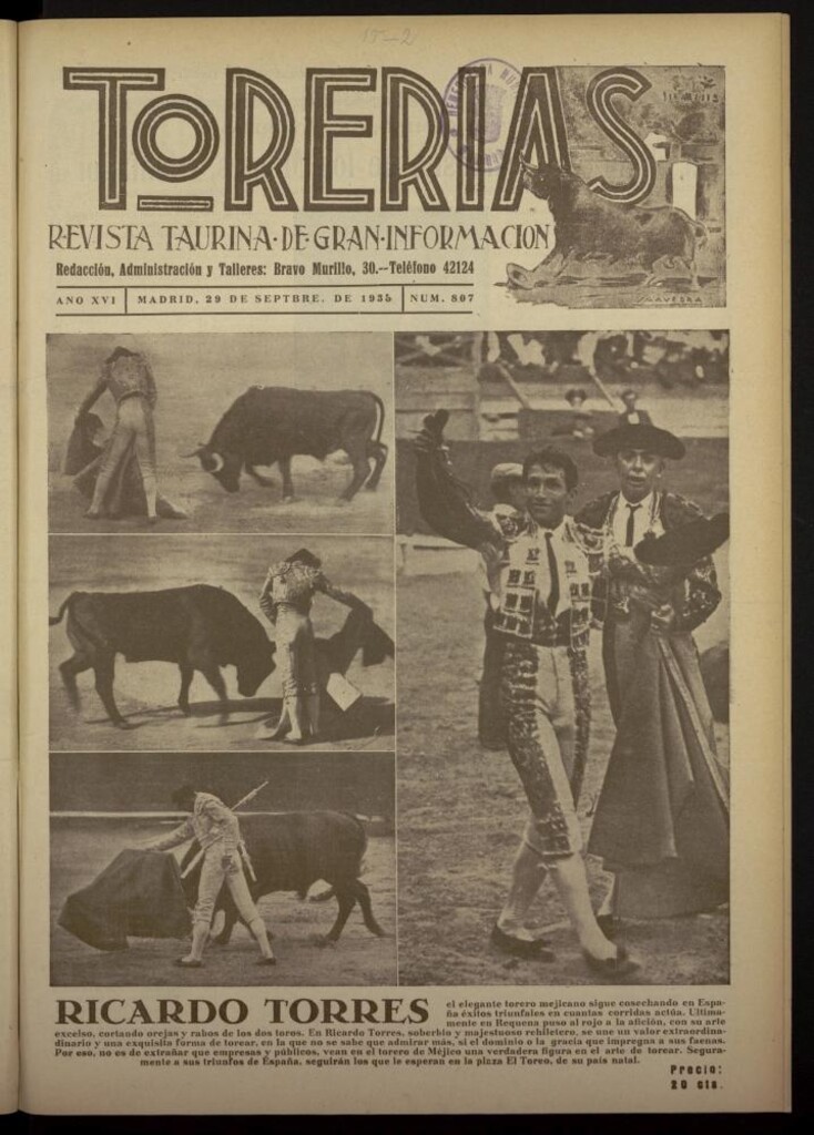 Miniatura de Torerías del 29 de septiembre de 1935, nº 807