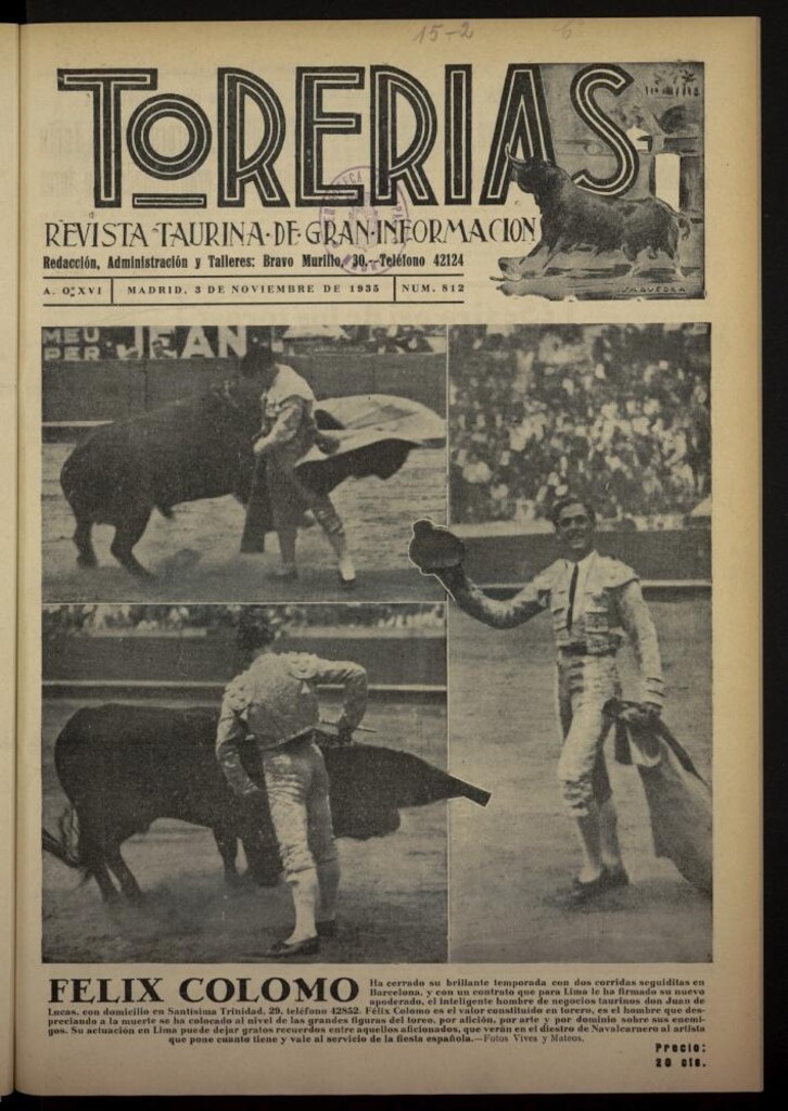 Miniatura de Torerías del 3 de noviembre de 1935, nº 812