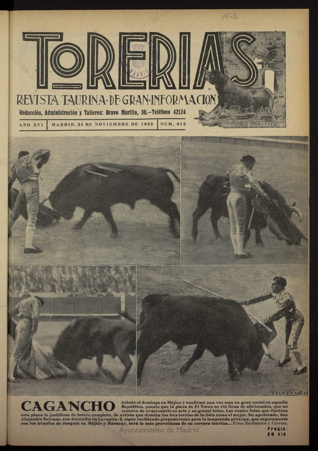 Miniatura de Torerías del 24 de noviembre de 1935, nº 815