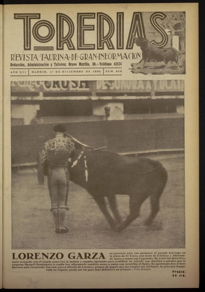 Miniatura de Torerías del 1 de diciembre de 1935, nº 816