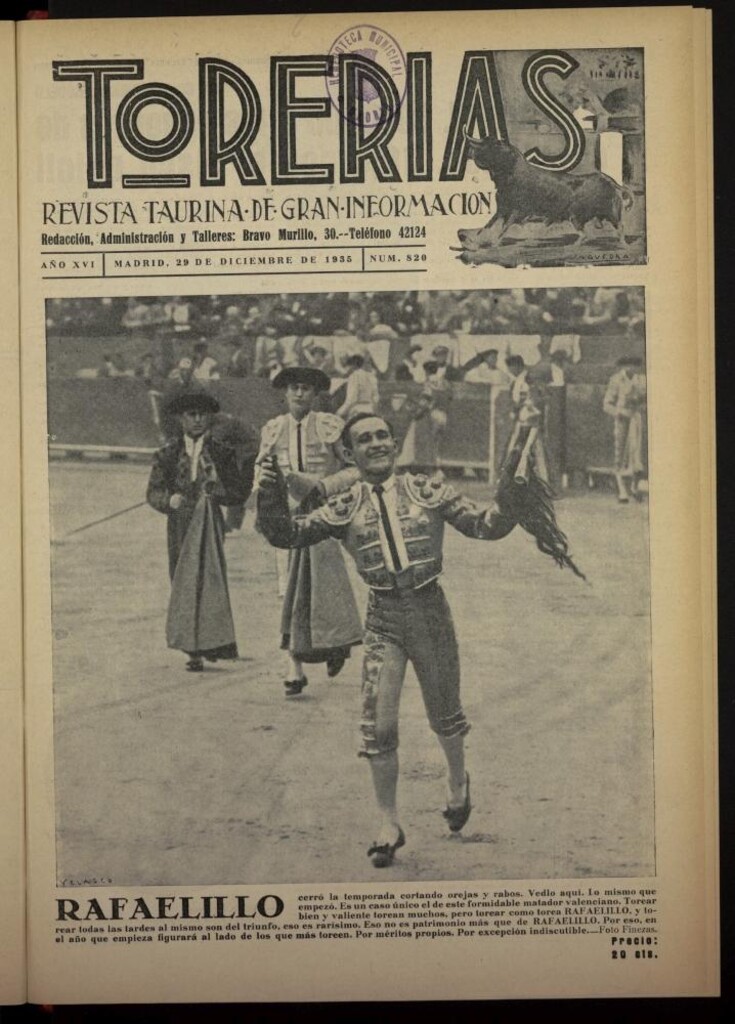 Miniatura de Torerías del 29 de diciembre de 1935, nº 820