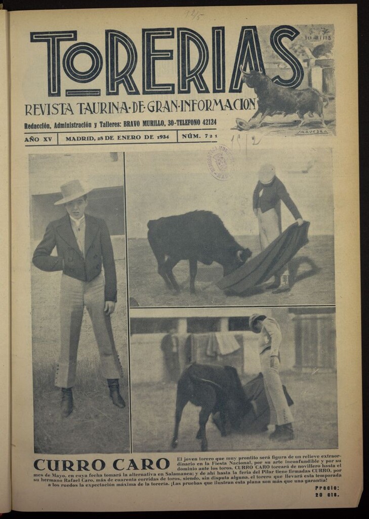 Miniatura de Torerías del 28 de enero de 1934, nº 721