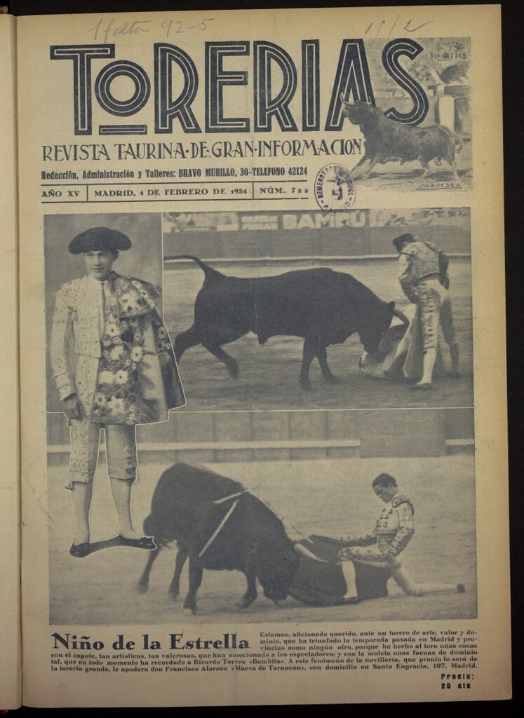 Miniatura de Torerías del 4 de febrero de 1934, nº 722
