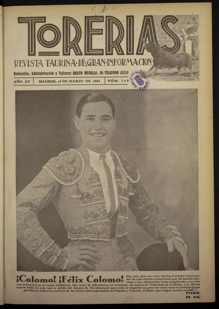 Miniatura de Torerías del 25 de marzo de 1934, nº 729