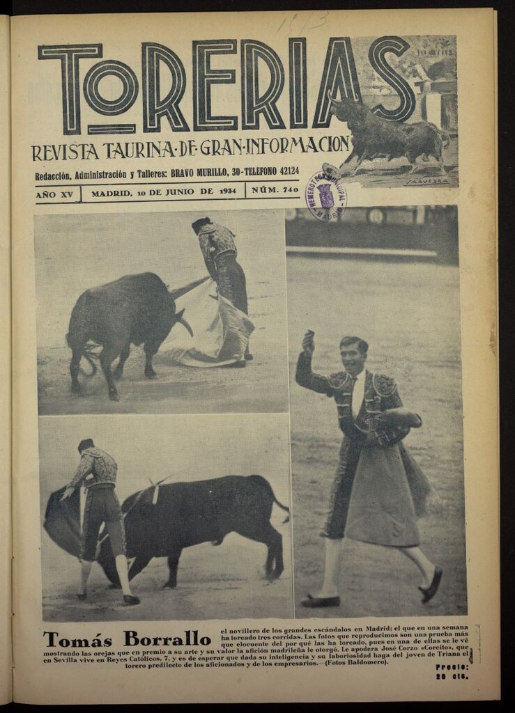 Miniatura de Torerías del 10 de junio de 1934, nº 740